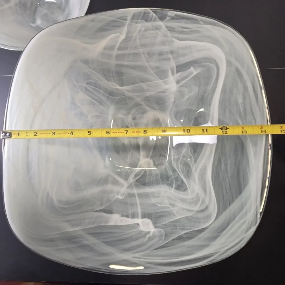 Pier 1 Spain White Alabaster Swirl Glass Handkerchief Bowls Large + Small *EUC